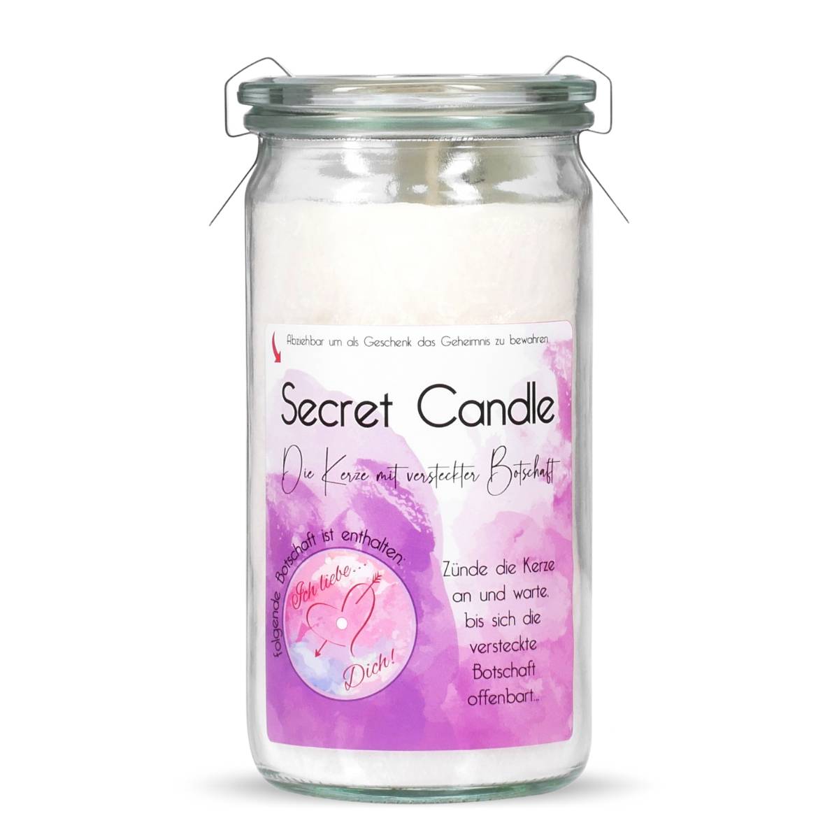 Ich liebe dich - Weißer Pfirsich Rosenblüte - Secret Candle Mini Jumbo Duftkerze im Weckglas